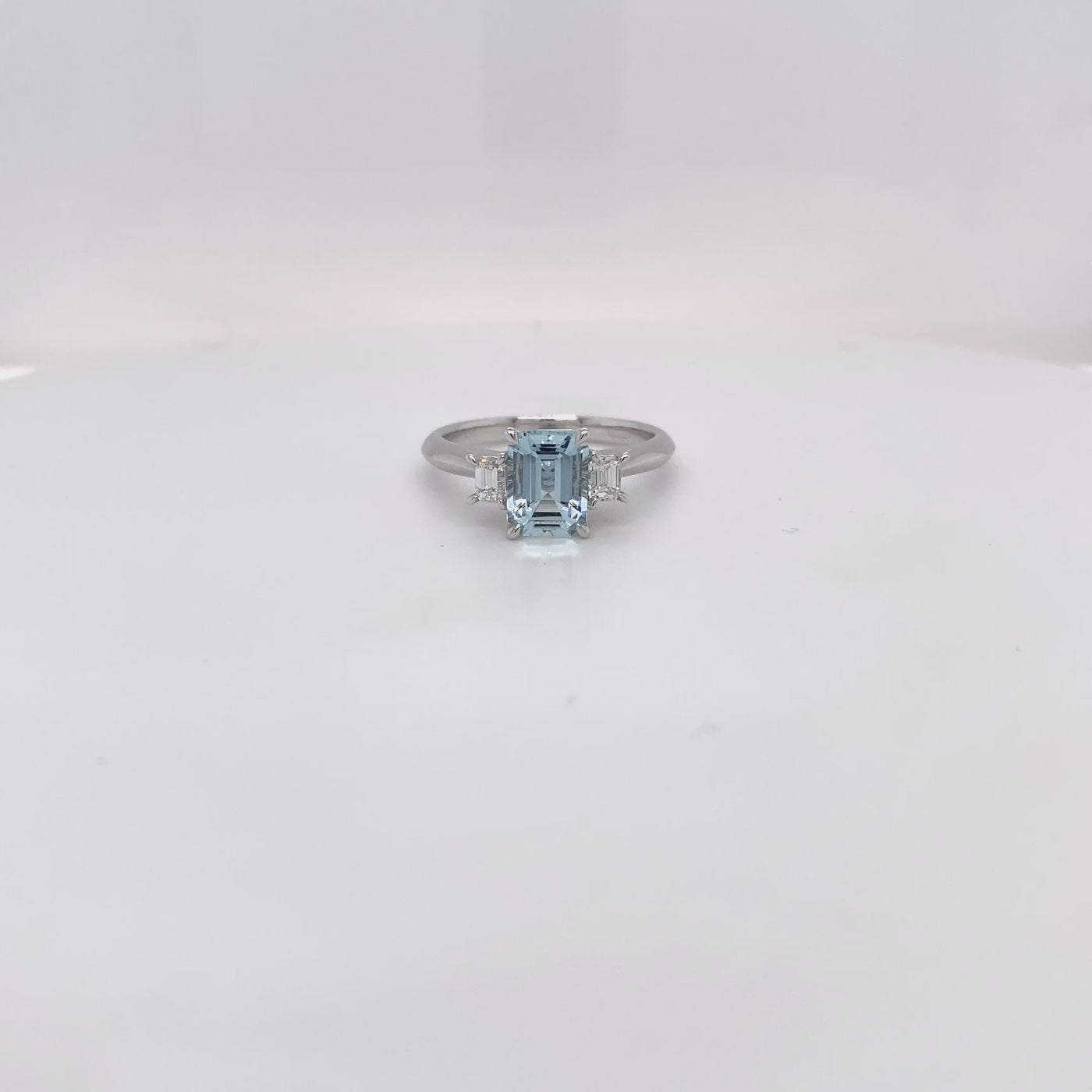 9ct emerald cut aquamarine and diamond ring