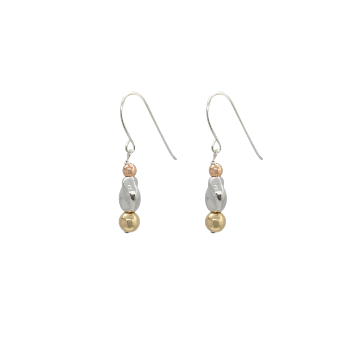 Sterling silver, rose and yellow gold filled handcrafted Israeli drop earrings 