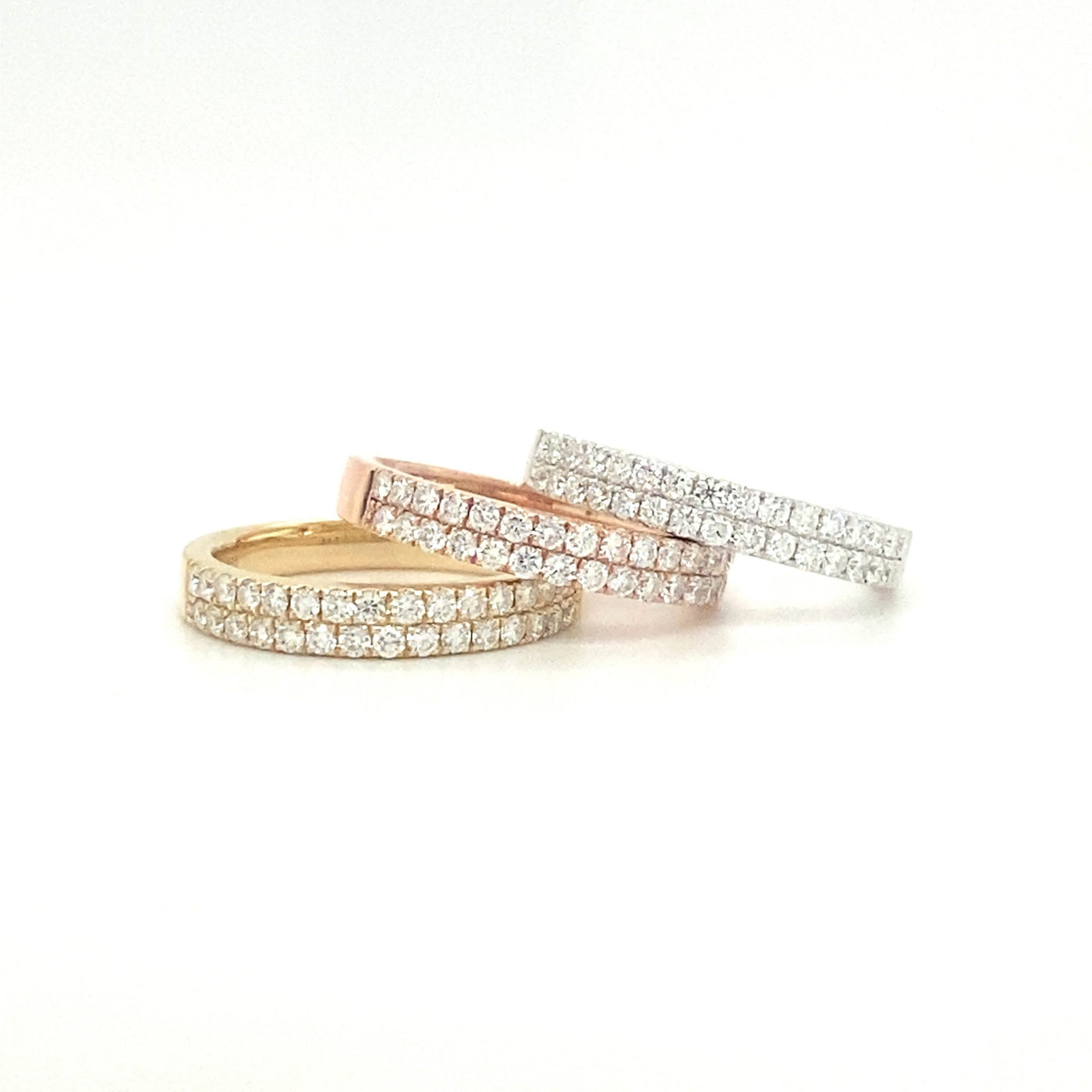 9ct double row diamond band yellow, rose and white