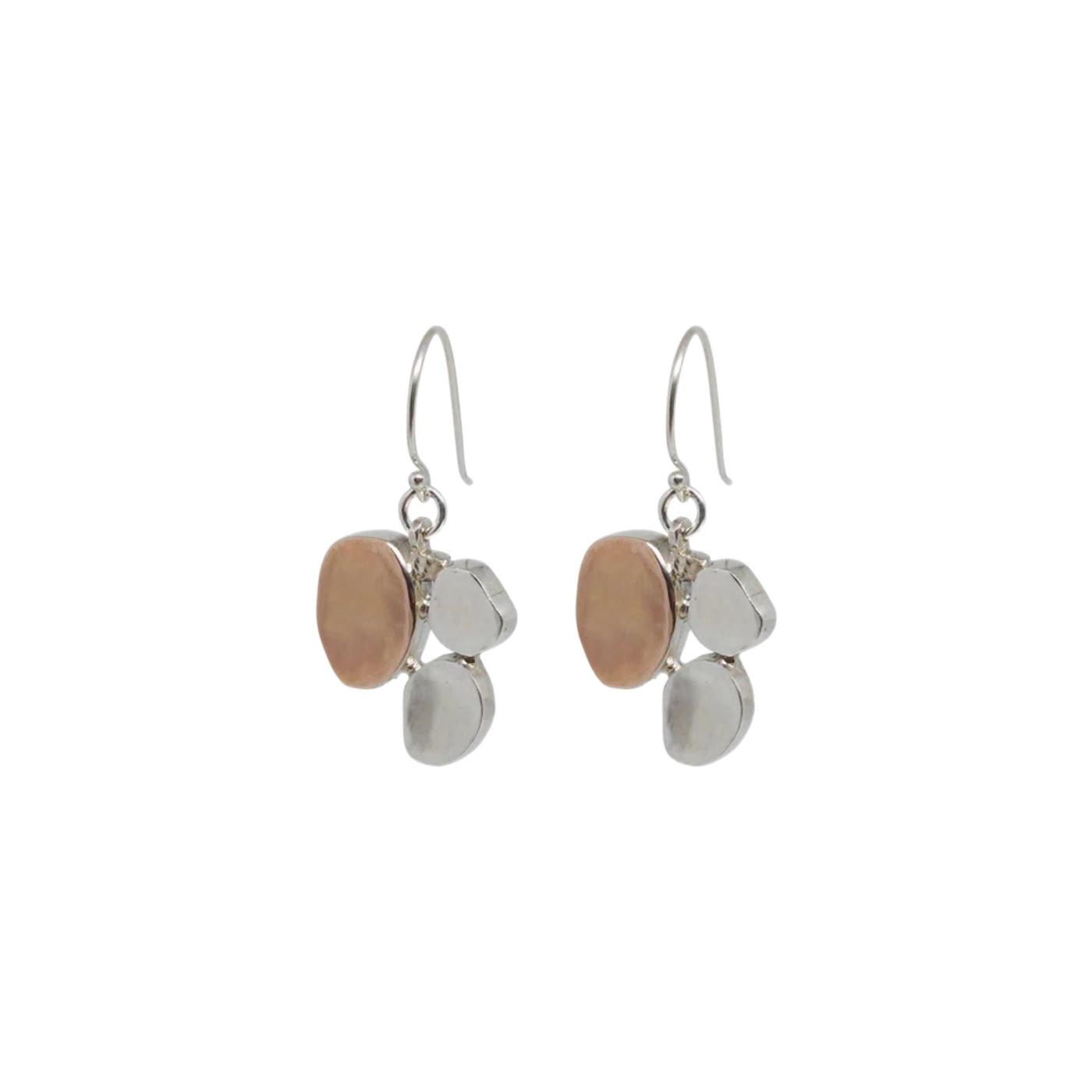 Sterling silver and 9ct rose gold handcrafted Israeli drop earrings 