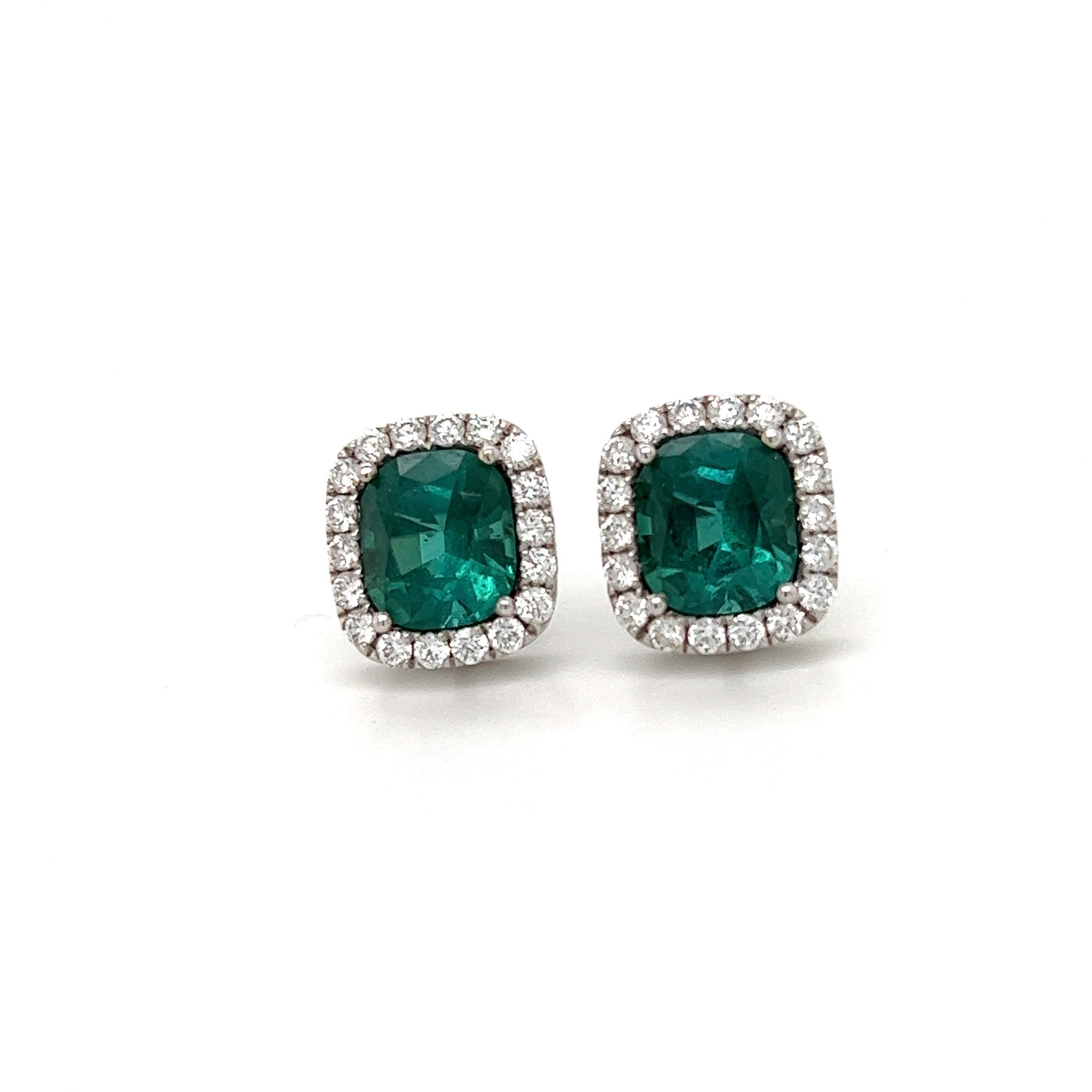 18ct white gold blue/green tourmaline and natural diamond earrings