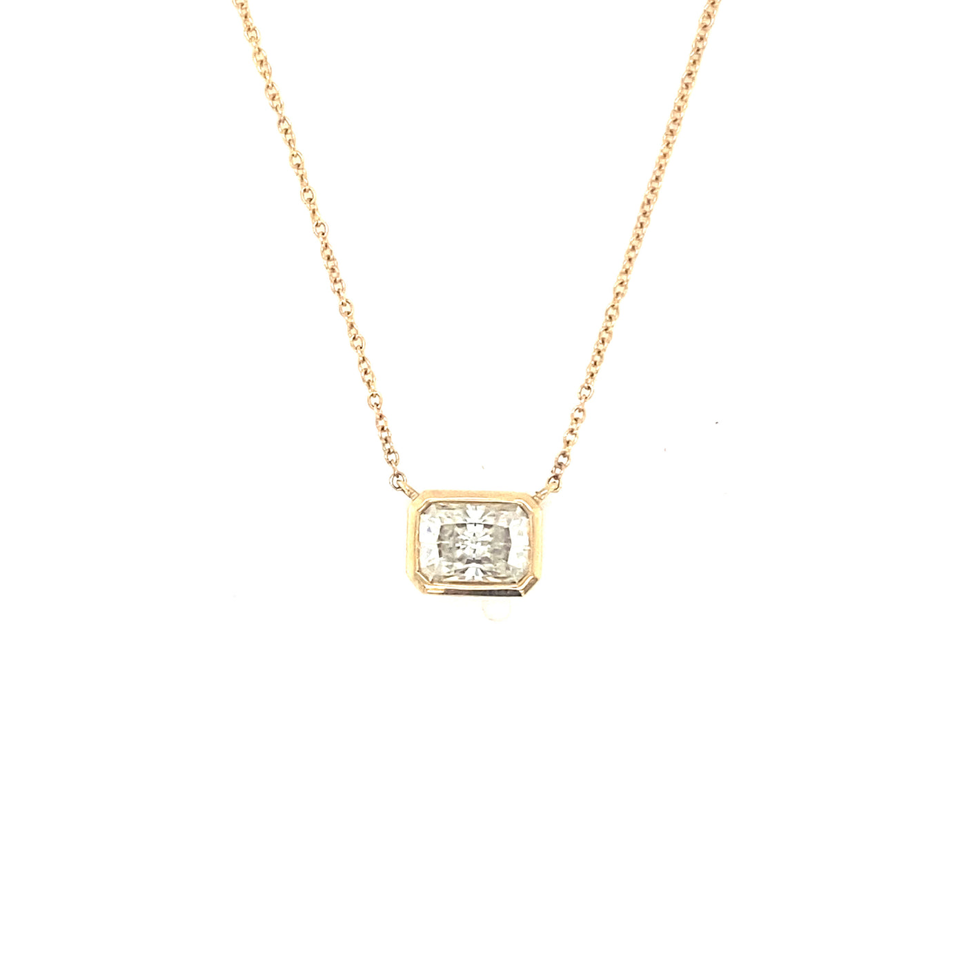 9ct yellow gold bezel set, east to west moissanite necklace