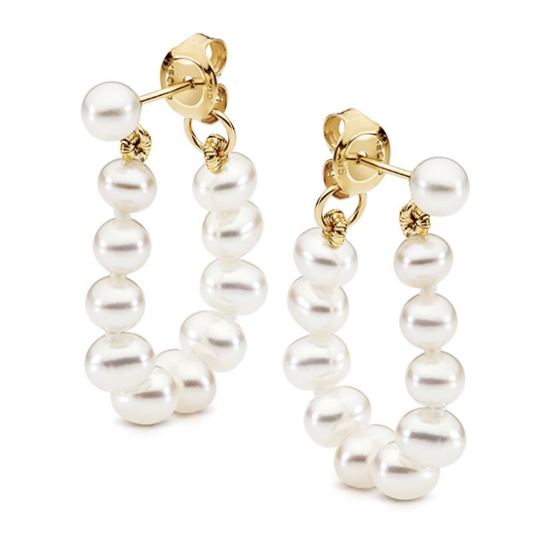 9ct Yellow Gold Pearl Hoops
