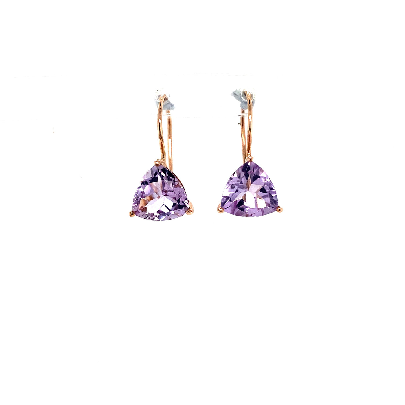 9ct rose gold trilliant cut amethyst earrings