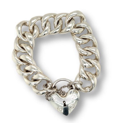Silver heart padlock bracelet image 