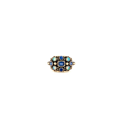 9 Cart Yellow Gold Ring with Ceylon Sapphires and Bue/Green Opals.