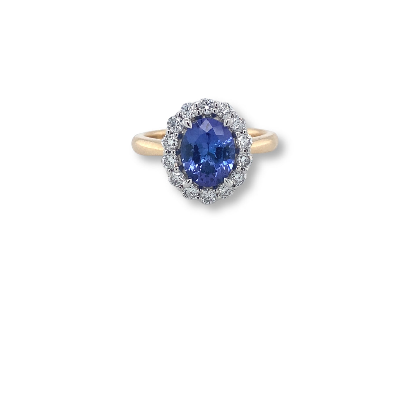 Yellow Gold Tanzanite Diamond Halo Ring