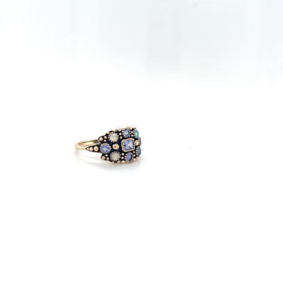 9 Carat Yellow Gold Ring with Tanzanite and Solid Opal.