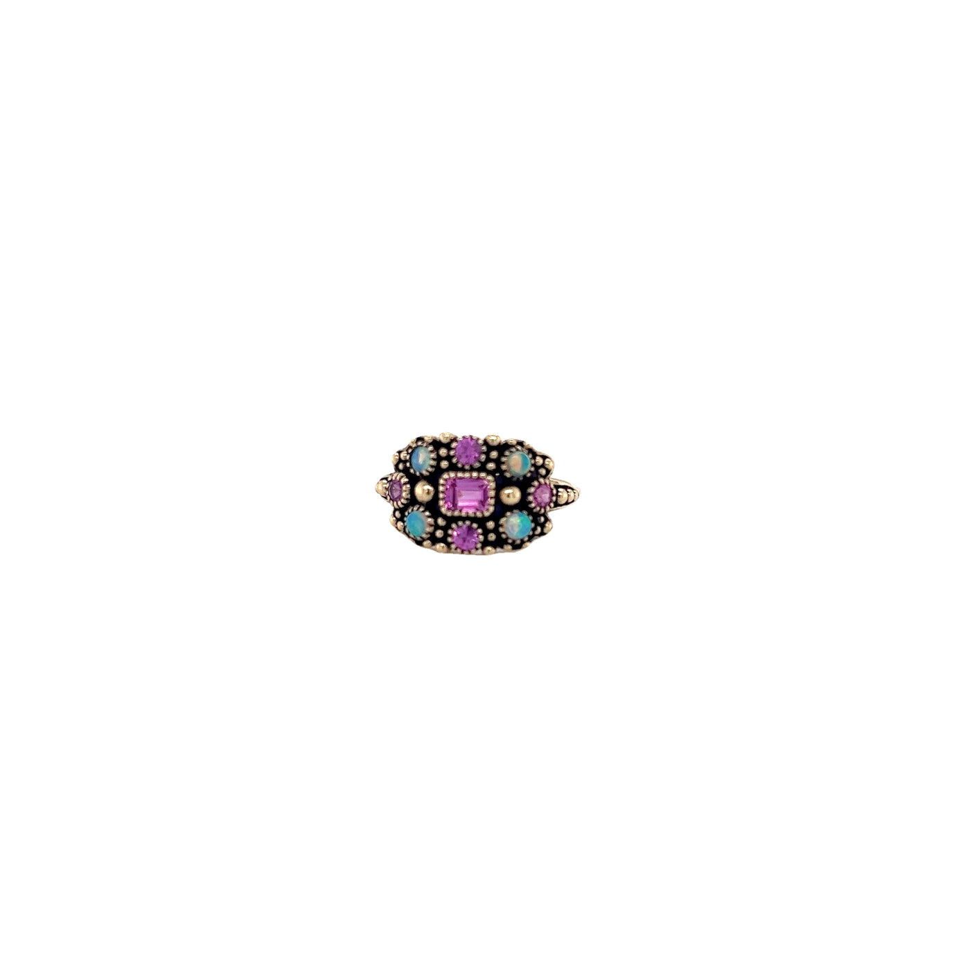 9ct yelow old pink sapphire opal ring