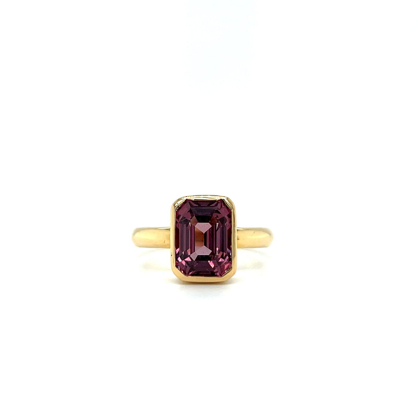 Mahenge Garnet Dress ring bezel set in 18ct yellow gold
