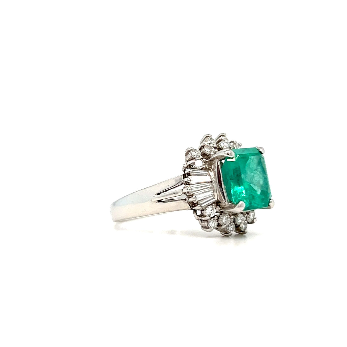 Platinum Emerald Cut Columbian Emerald and Diamond Ring