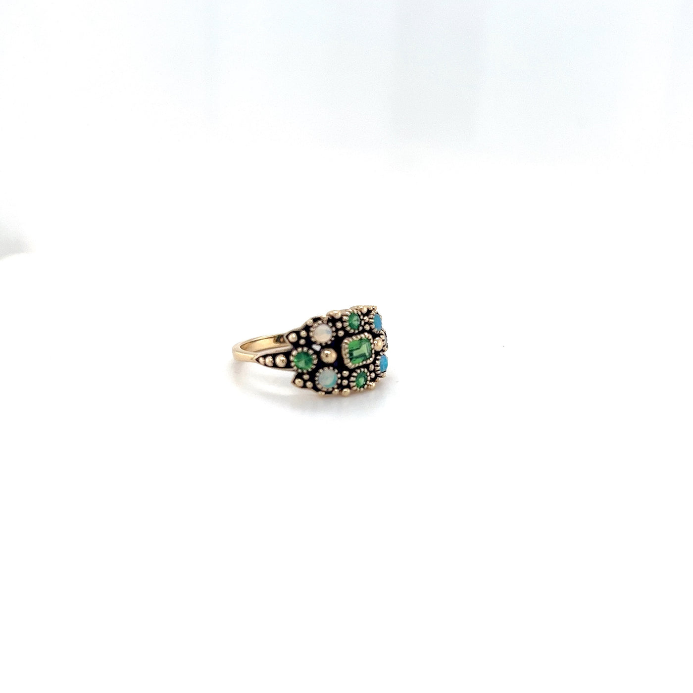 9 Carat Yellow Gold Ring with Tsavorite and Opal.