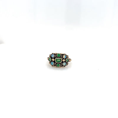 9 Carat Yellow Gold Ring with Tsavorite and Opal.