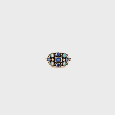 9 Carat Yellow Gold Ring with Ceylon Sapphires and Blue/Green Opals 