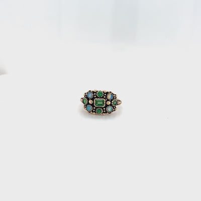 9 Carat Yellow Gold Ring with Tsavorite and Opal.