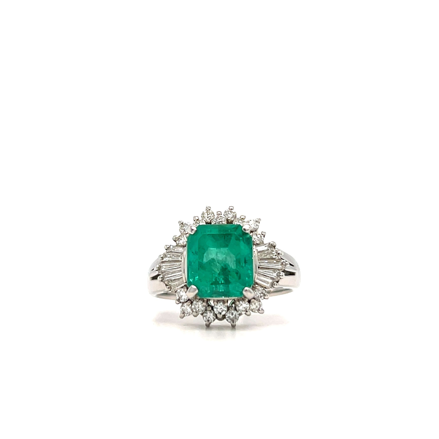 Platinum Emerald Cut Columbian Emerald and Diamond Ring