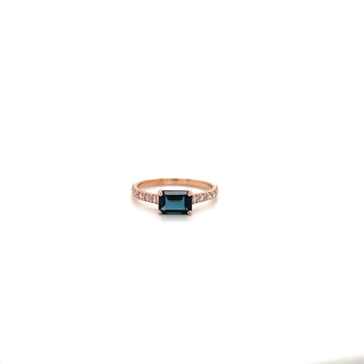 9ct emerald cut London blue topaz and diamond ring