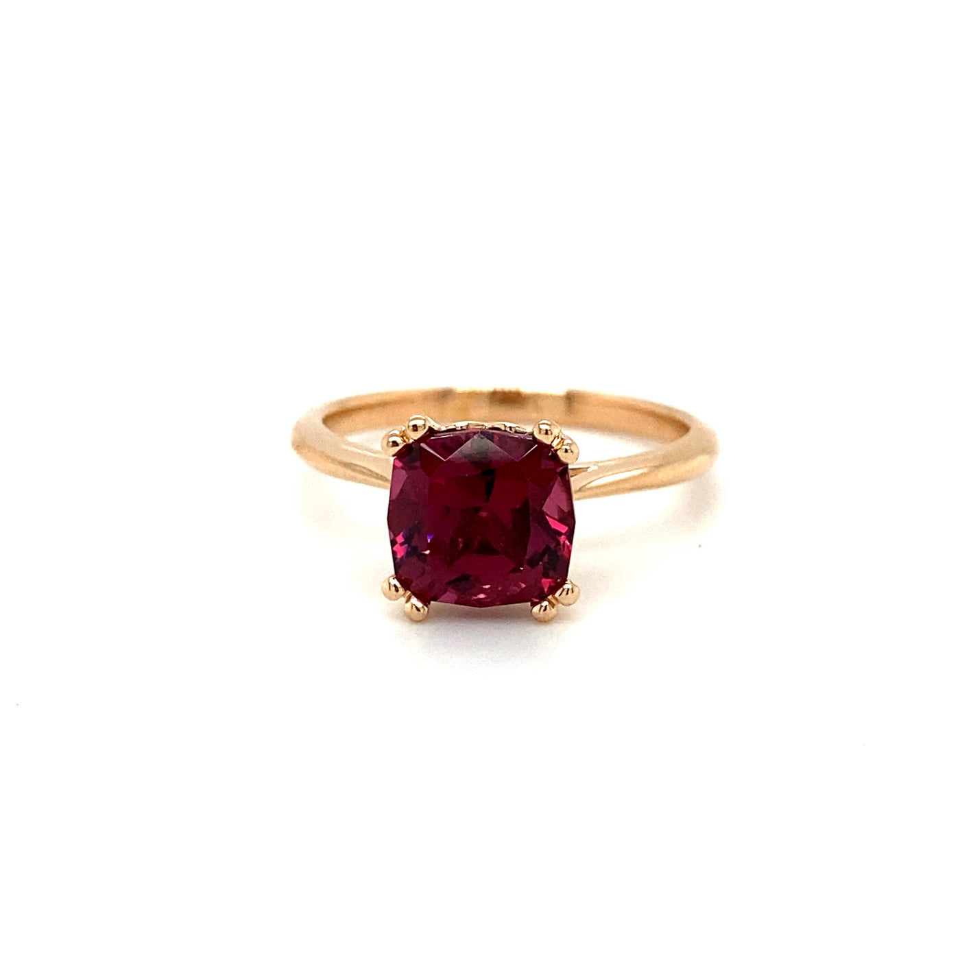 9ct cushion cut raspberry garnet solitaire ring