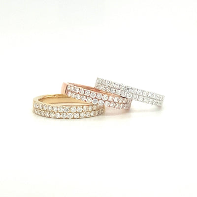 9ct double row diamond band yellow, rose and white