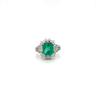 Platinum Columbian Emerald and Diamond Ring