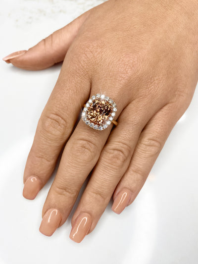 9ct 10.26 champagne zircon and diamond ring on hand