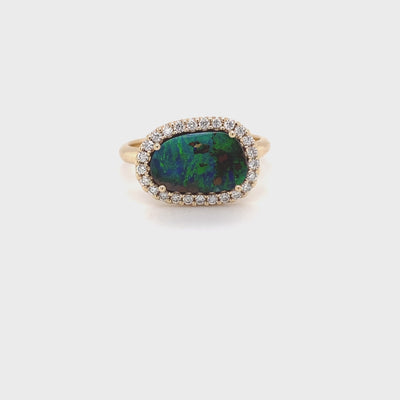 9ct yellow gold freeform opal and diamond halo video