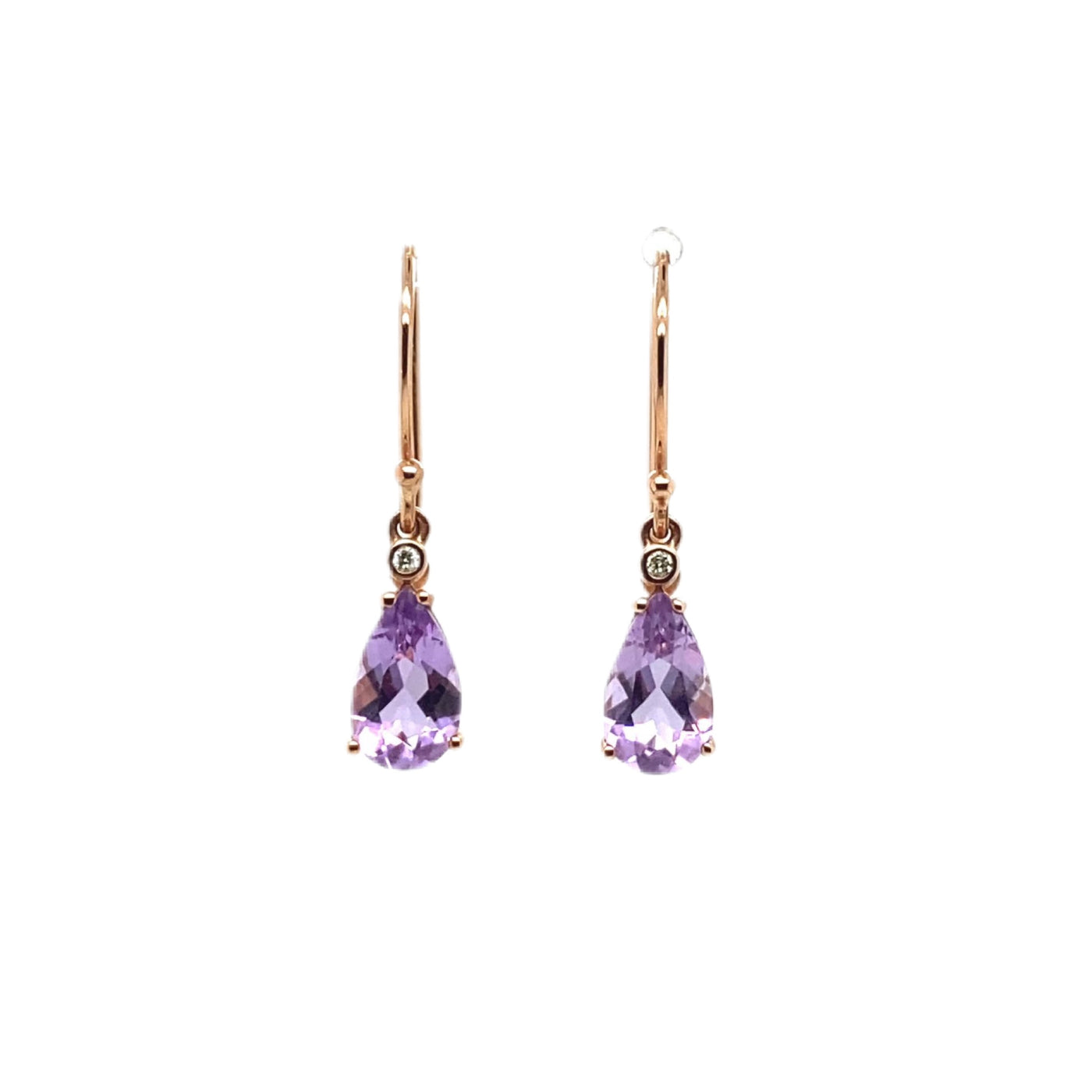 9ct pink amethyst and diamond drop earrings