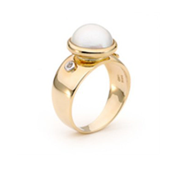 9ct Gold Pearl and Diamond Mabe Ring