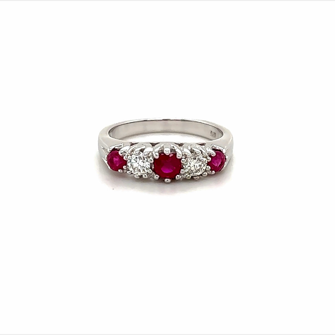 9ct natural ruby and alternating diamond band