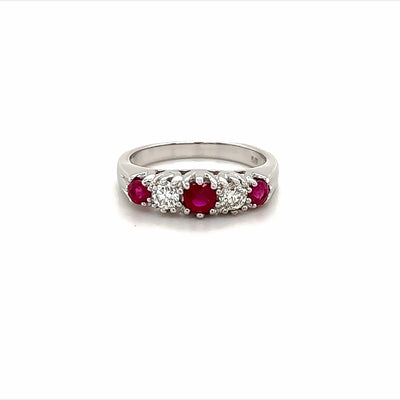 9ct natural ruby and alternating diamond band