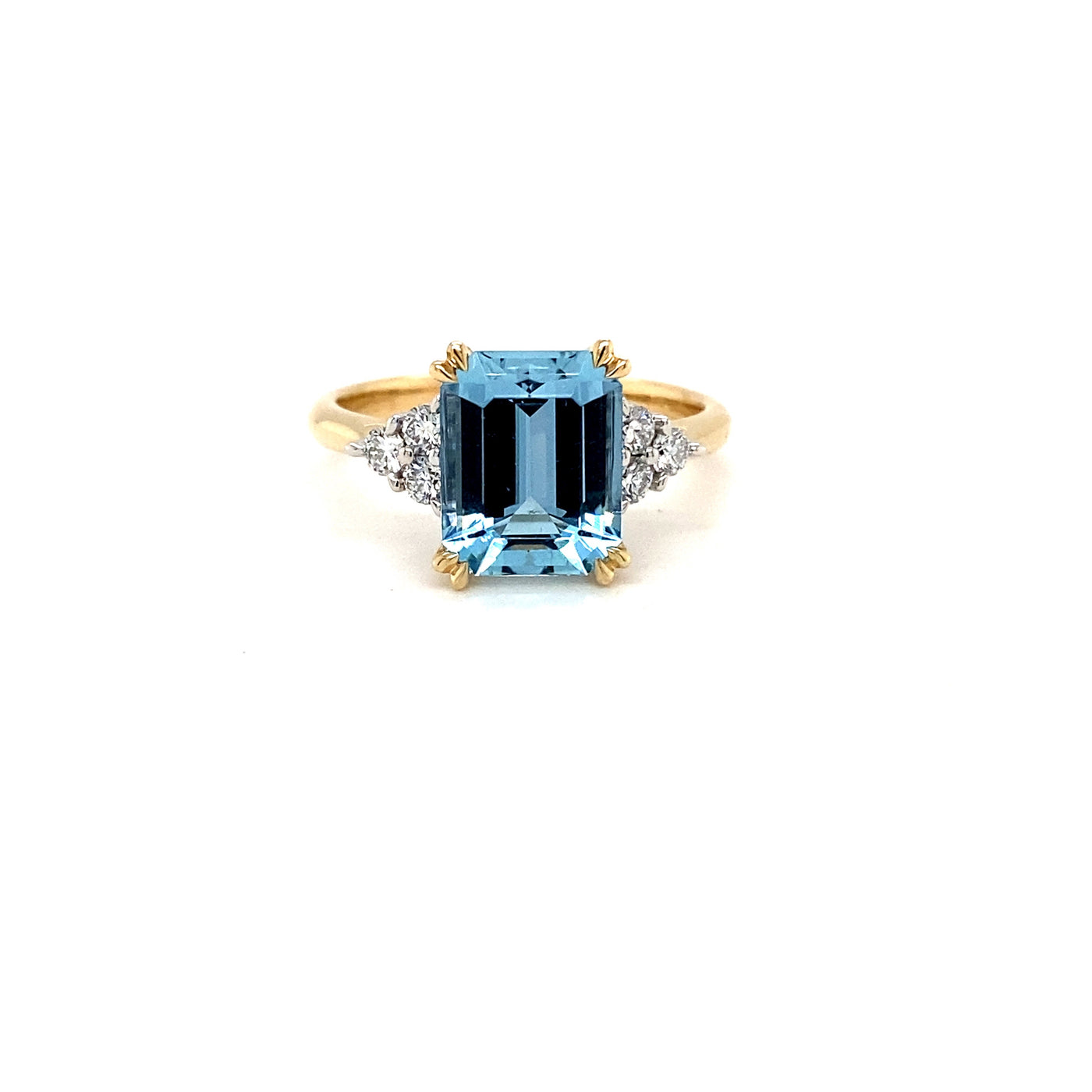 9ct emerald cut aquamarine and eco diamond ring