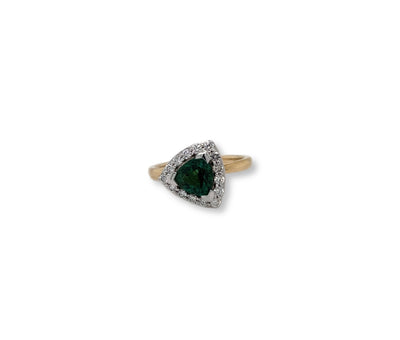 9ct White Gold/ Yellow Gold Blue Green Tourmaline with 0.45ct Diamond Halo Ring