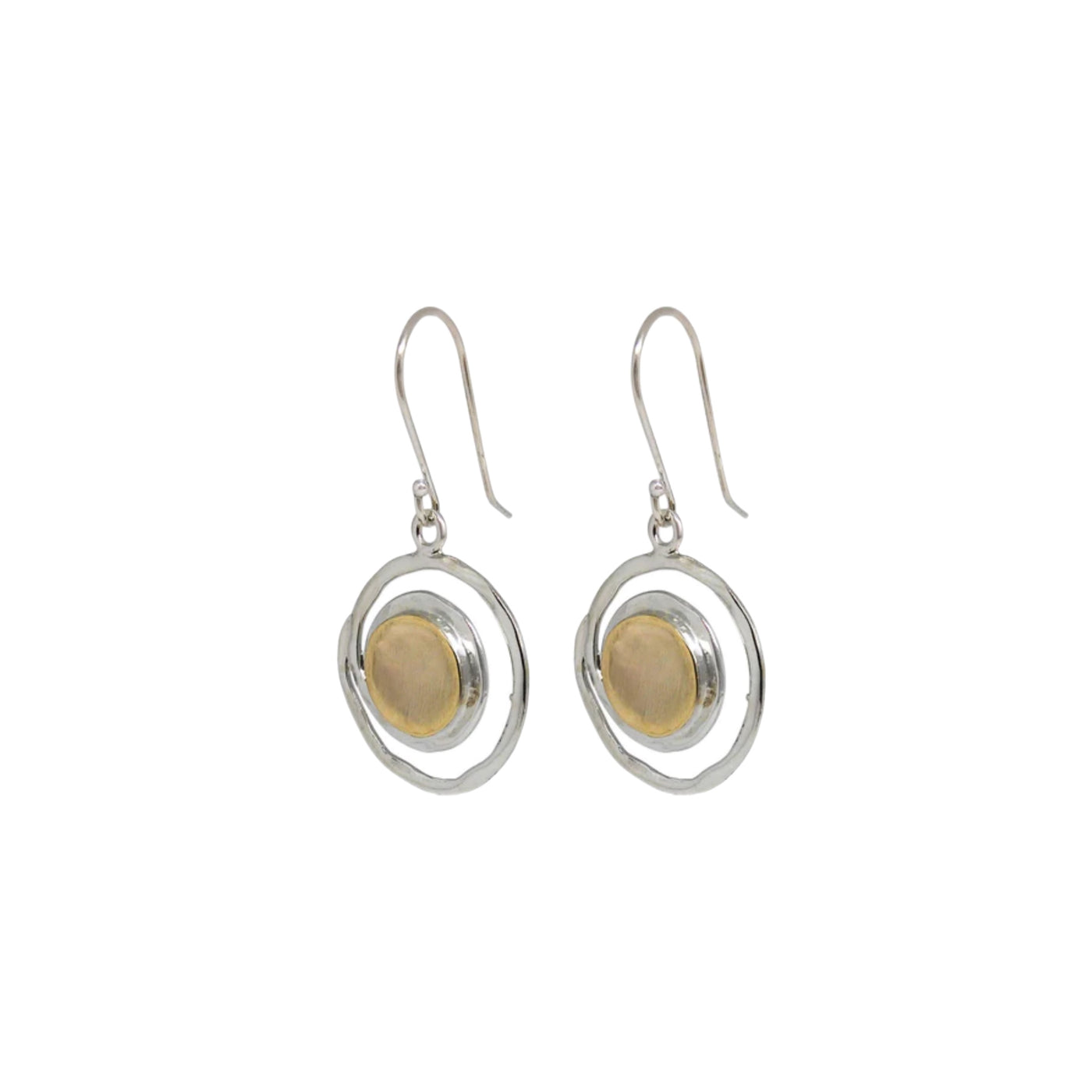 Sterling silver and 9ct yellow gold handcrafted Israeli drop earrings