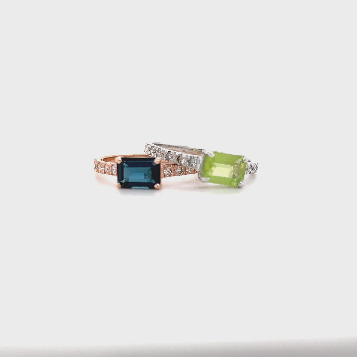 9ct emerald cut peridot and diamond ring