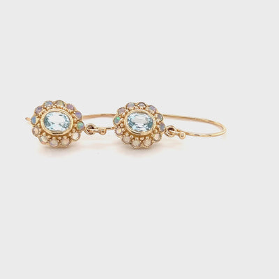 9ct blue topaz and solid opal drop earrings