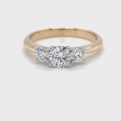 14ct gold eco diamond round brilliant cut trilogy ring