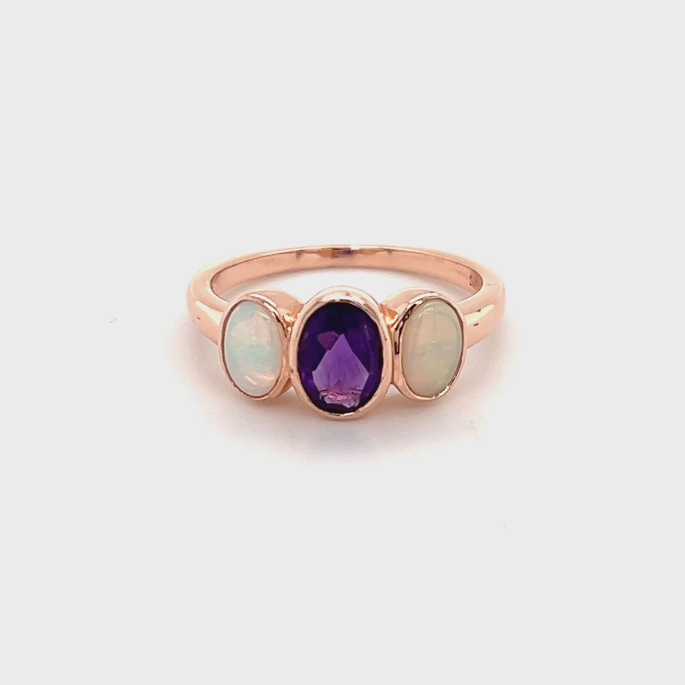 9ct amethyst and opal  3 stone ring rotating