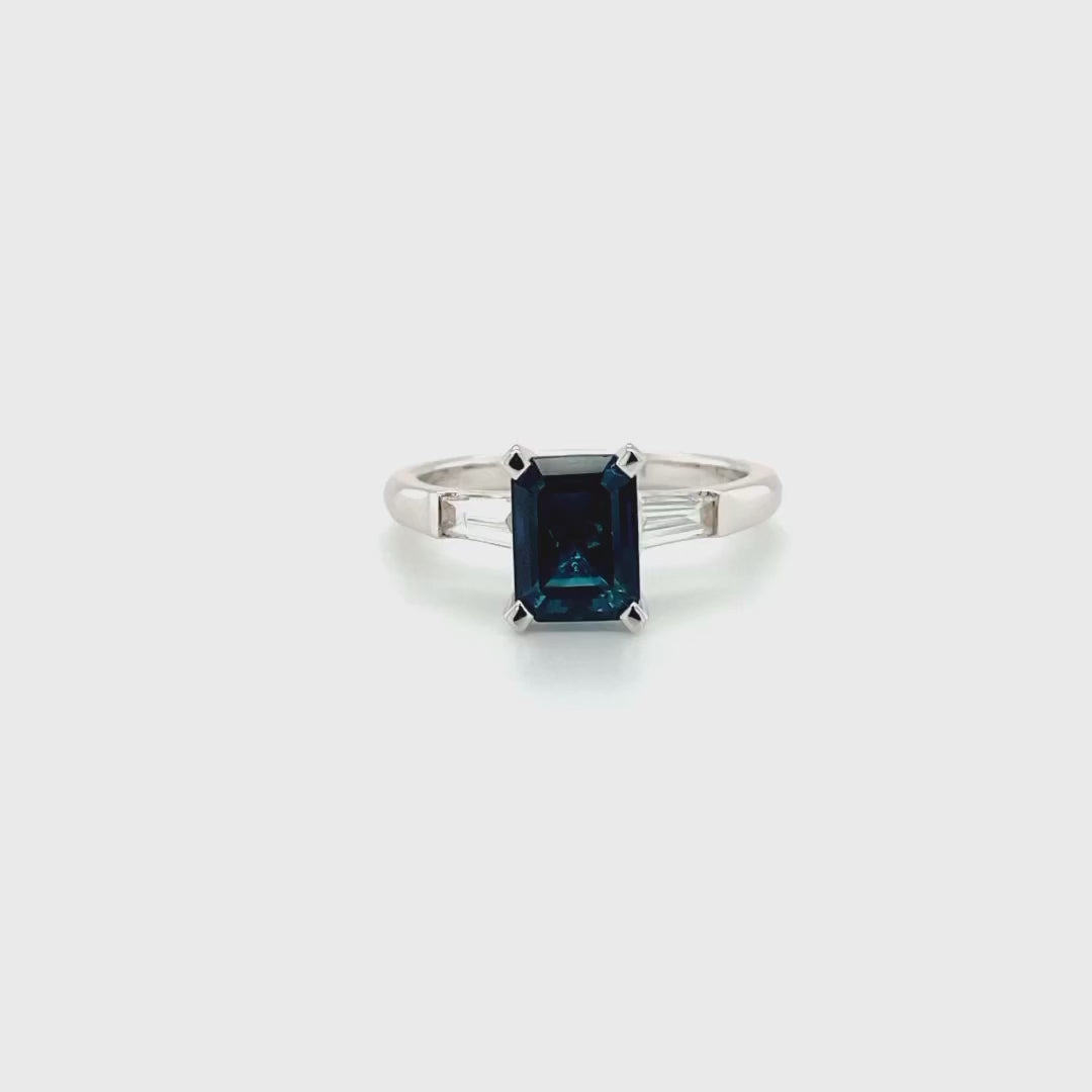 9ct white gold blue green tourmaline and eco grown diamond ring video