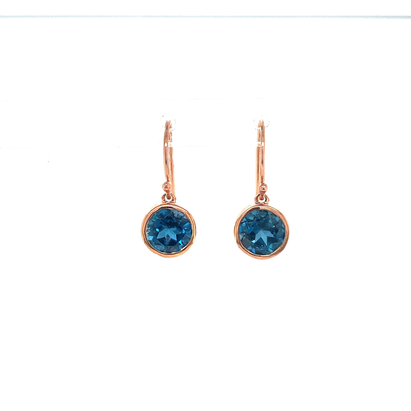 9ct rose gold london blue topaz drop earrings