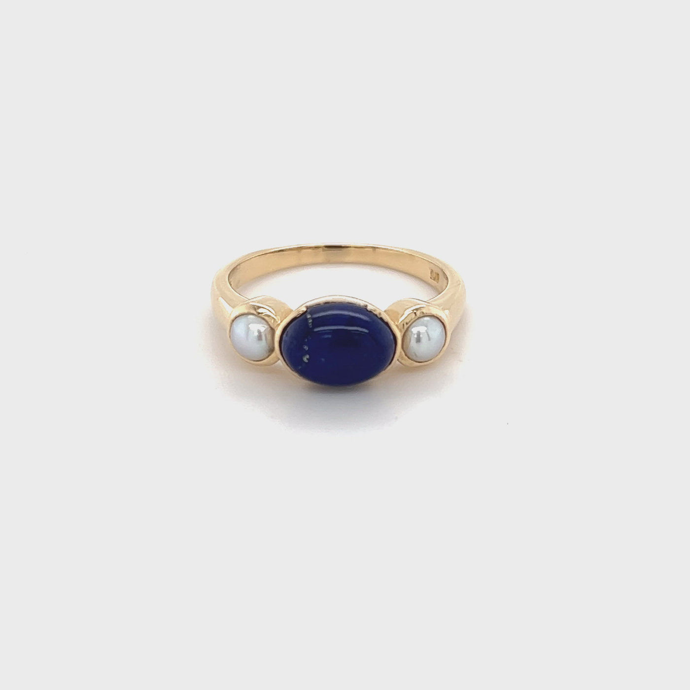 9ct cabachon lapis and pearl ring