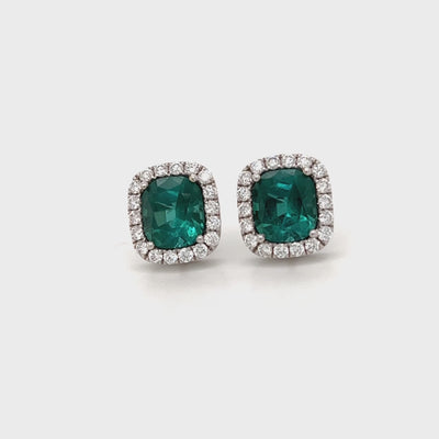 18ct white gold blue/green tourmaline and natural diamond earrings