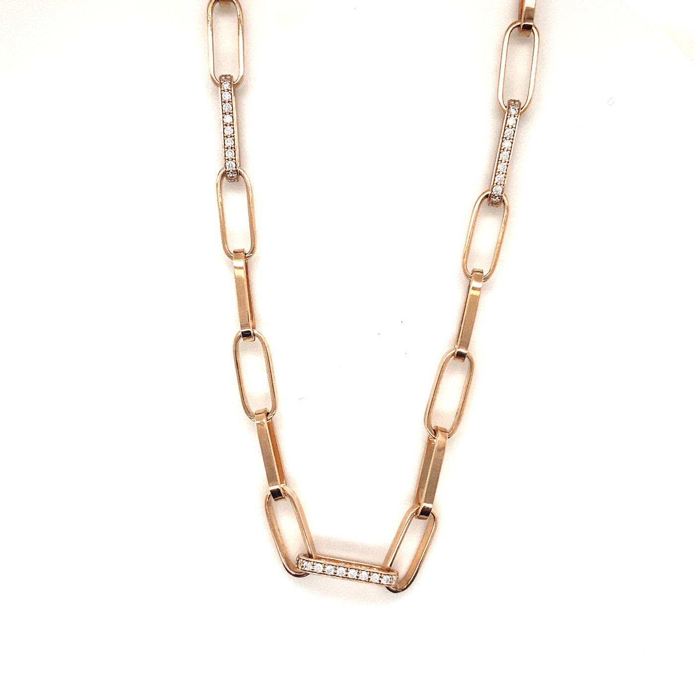 9ct Rose Gold and CZ accented silver filled paper clip necklace