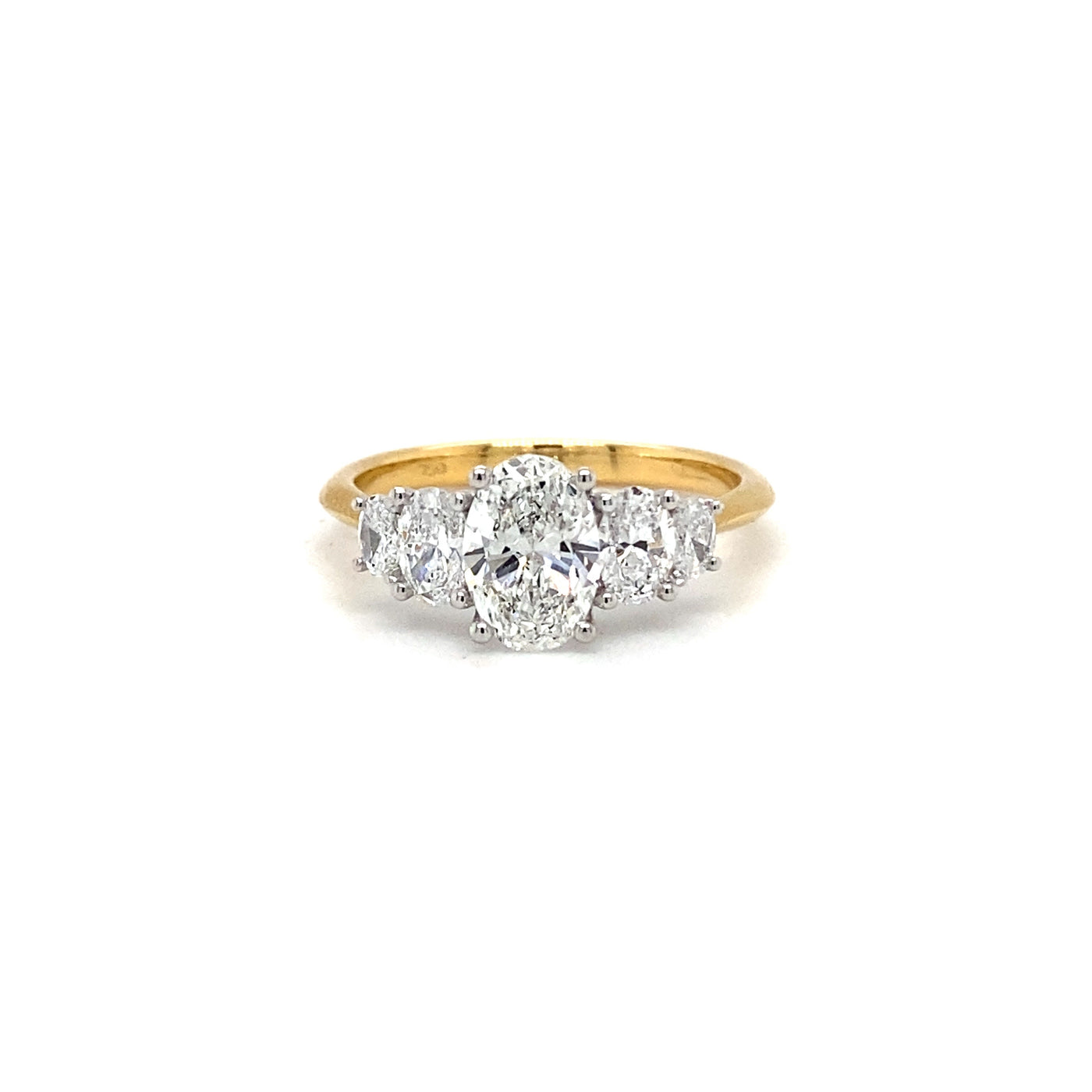 18ct yellow and white gold graduating 5 stone oval diamond band 1.84ct