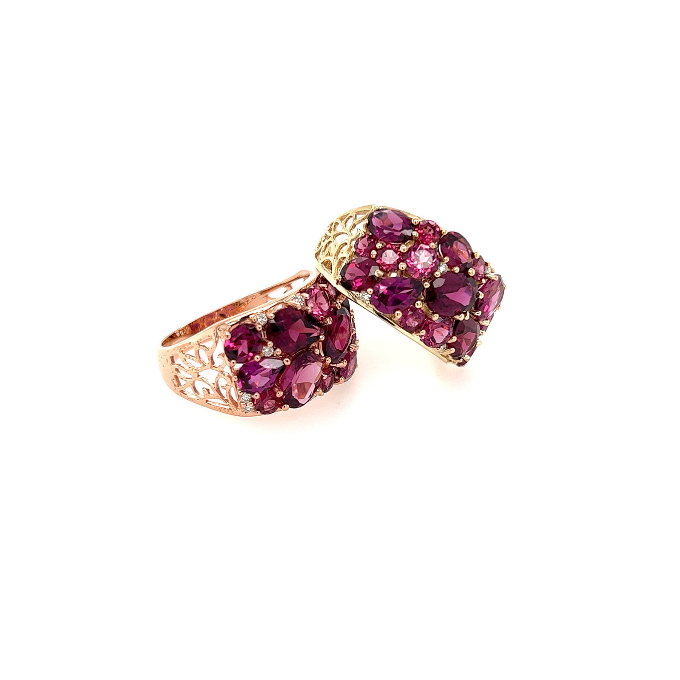 9ct rhodolite garnet and diamond dress ring x 2