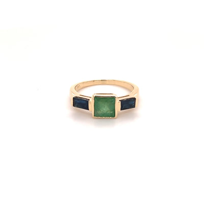 9ct emerald and sapphire trilogy dress ring