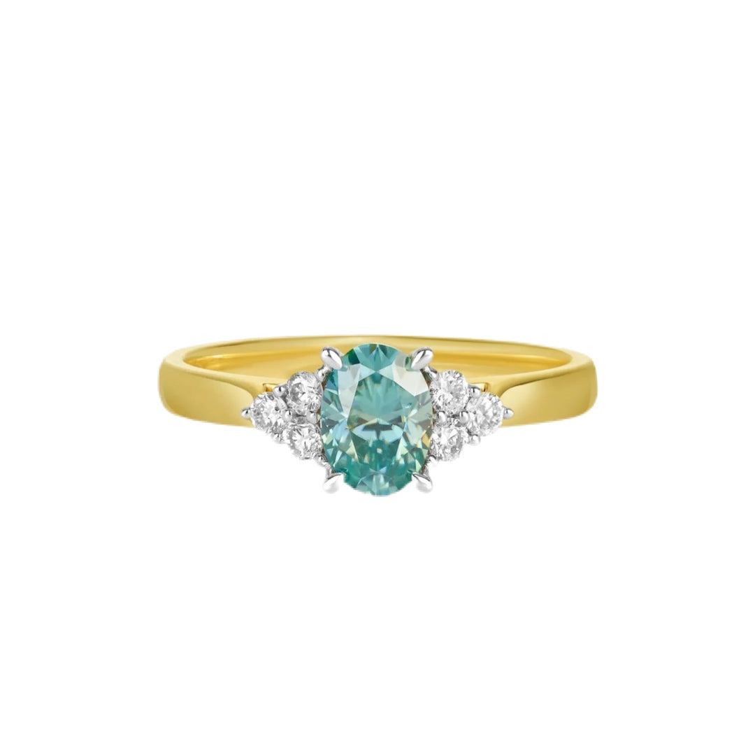 9ct seafoam moissanite and diamond dress ring