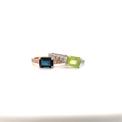 9ct emerald cut peridot and diamond ring