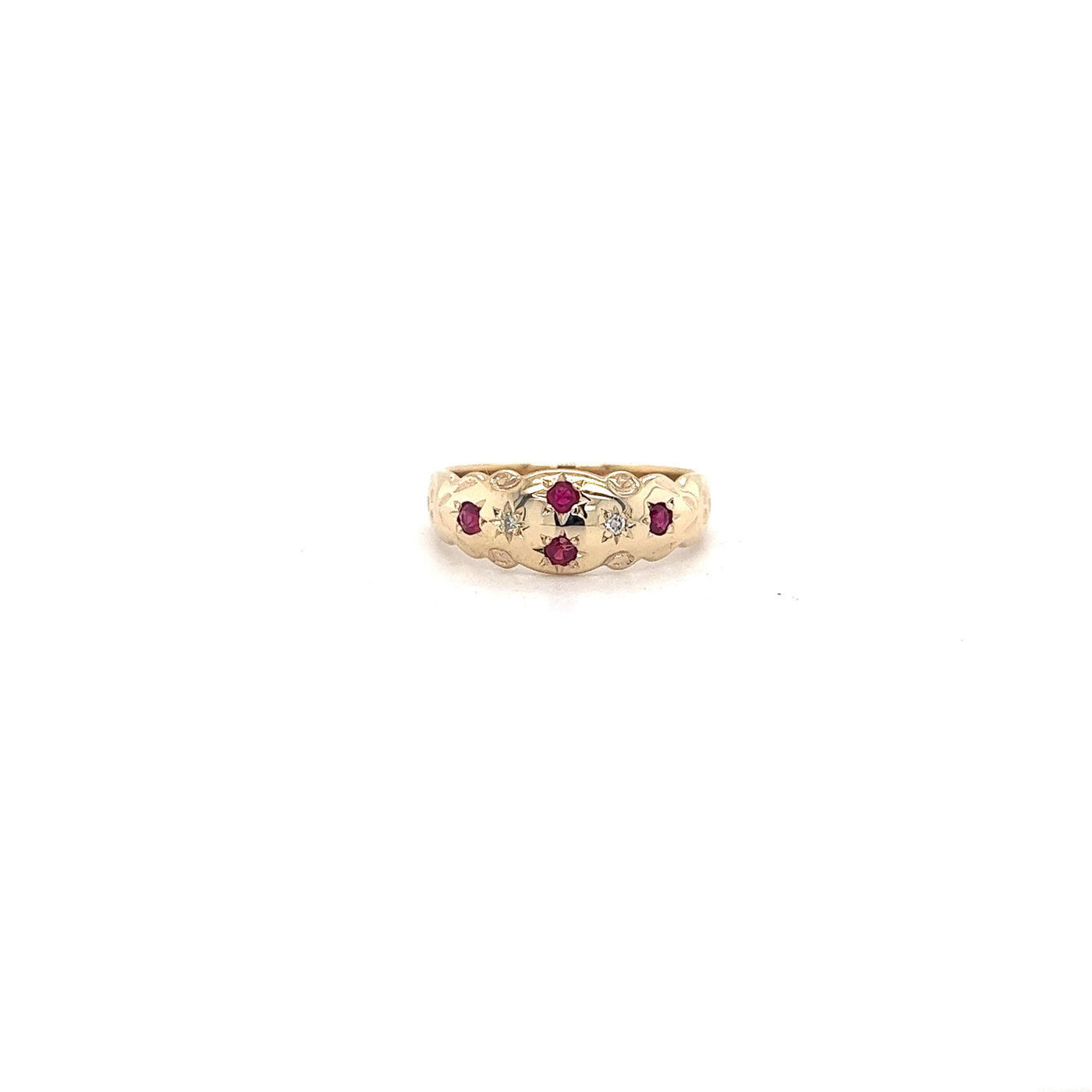 9ct yellow gold, ruby and natural diamond dress ring