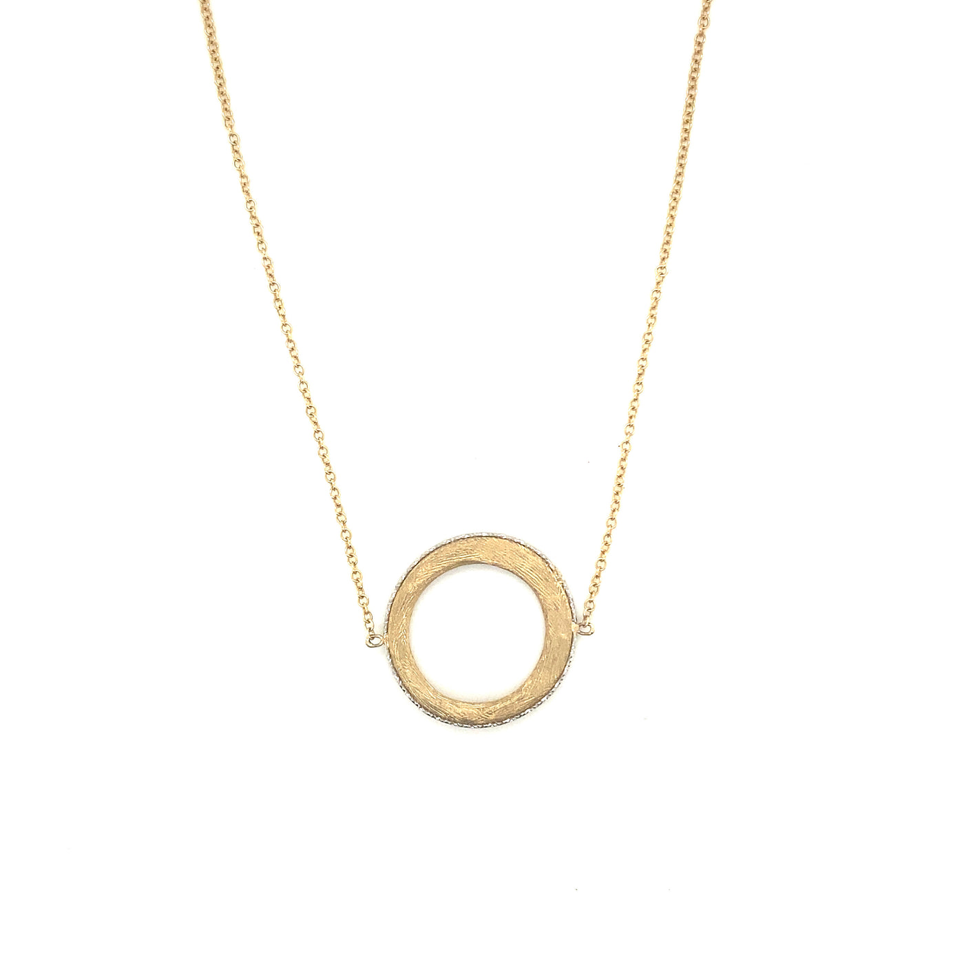 9ct yellow gold textured matte "Om" necklace, Italian designed and made