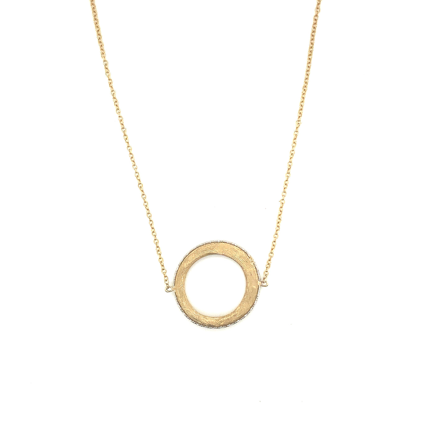 9ct yellow gold textured matte "Om" necklace, Italian designed and made